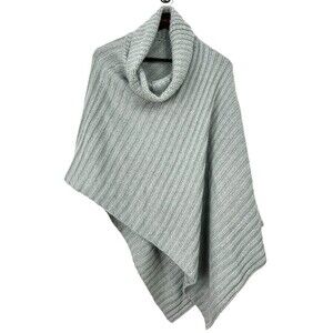 New Simplee Women One Size Gray Turtleneck Poncho Cable Knitted Pullover Wrap U4